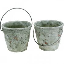 Decorative bucket, ceramics for planting, garden decoration, plant bucket antique optics Ø13.5cm H12cm 2pcs