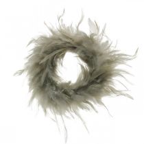 Decorative feather wreath gray Ø10.5cm Easter decoration real feathers