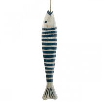 Deco fish wood Wooden fish to hang up Dark blue H57.5cm
