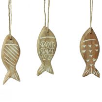 Product Decorative fish for hanging wooden fish brown white assorted 10cm 4 pieces
