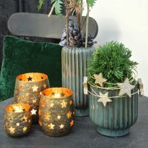 Product Ceramic planter, table decoration, corrugated planter green, brown Ø13.5cm H13cm