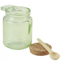 Product Decorative glass with cork lid and spoon green Ø7cm H10cm 2pcs