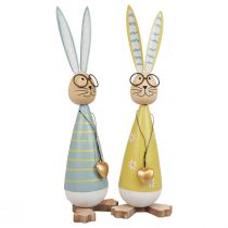 Product Decorative bunny with glasses Easter decoration wood metal Easter bunny 29cm 2pcs