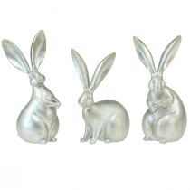 Product Decorative bunnies silver decorative figures Easter 17.5x20.5cm 3pcs