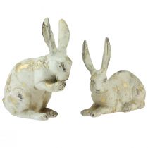 Decorative rabbits sitting standing white gold H12.5x16.5cm 2pcs