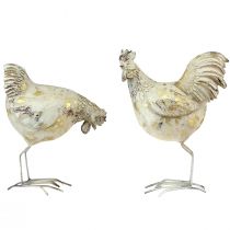 Decorative Chickens White Gold Rooster Hen Vintage L13cm 2pcs