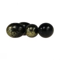 Product Decorative Easter eggs real chicken egg black with gold glitter H5.5-6cm 10 pcs