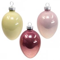 Product Deco Easter eggs to hang up glass pink/green Easter decorations 6 pieces
