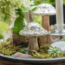 Deco mushroom wood wooden mushroom with golden mosaic pattern H12cm