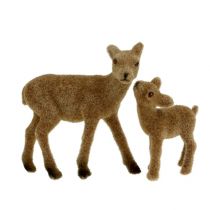 Deco deer 10cm with fawn brown flocked set