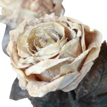 Product Decorative Roses Cream White Artificial Roses Silk Flowers Antique Look L65cm Pack of 3