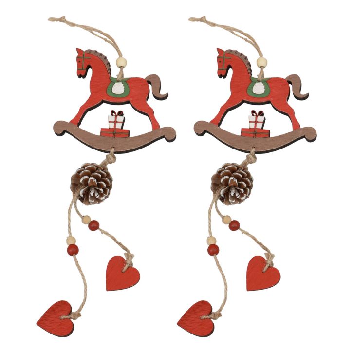 Product Decorative Rocking Horse Wooden Hanging Decoration Christmas Red 37cm 2pcs