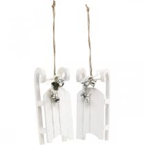 Product Decorative Sleigh White Silver with Bell Cord L13cm 4 Pcs