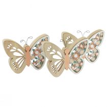 Product Decorative butterfly wood flowers 15x12cm natural/colorful 3pcs