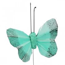 Deco butterfly on wire green, blue 5-6cm 24p