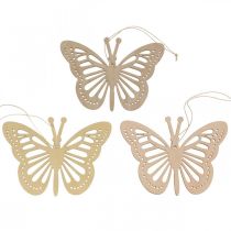 Product Deco butterflies deco hanger beige/pink/yellow 12cm 12pcs