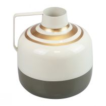 Product Decorative vase metal handle cream/grey/gold Ø16cm H17cm