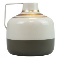 Product Charming metal decorative vase with handle, vintage style, cream/grey/gold, Ø16cm, H17cm, for dried flowers &amp; artificial plants
