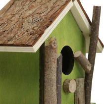 Decorative birdhouse wooden decorative nesting box green natural H14.5cm set of 2