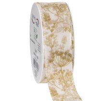 Product Gift ribbon with plant motifs, dill decorative ribbon, 40mm wide, 20m long