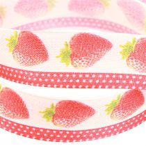 Product Decorative Ribbon Strawberries Fabric Ribbon Stable Edges 25mm 15m