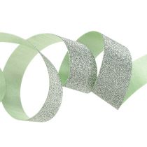 Decorative ribbon light green with mica 10mm 150m