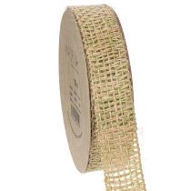 Product Green jute decorative ribbon, natural, 25mm wide, 10m length