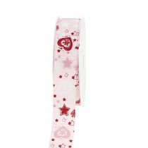 Deco ribbon linen look pink 25mm 20m