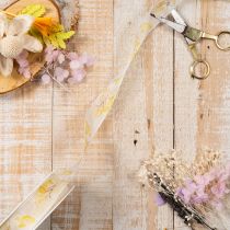 Product Decorative ribbon with leafy branch motif, organza ribbon, 25mm wide, 20m long