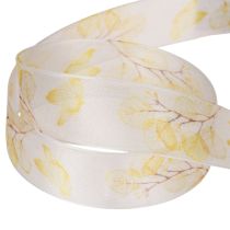 Product Decorative ribbon with leafy branch motif, organza ribbon, 25mm wide, 20m long