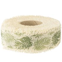 Product Decorative ribbon jungle leaves cotton ribbon green 30mm 15m