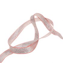 Deco ribbon Christmas pink-silver 15mm 20m