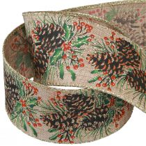 Product Decorative ribbon Christmas cones wide gift ribbon natural 60mm 10m