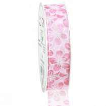 Product Decorative Ribbon with Flowers Gift Ribbon Spring Pink 25mm 20m