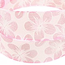 Product Decorative Ribbon with Flowers Gift Ribbon Spring Pink 25mm 20m