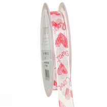 Product Decorative Ribbon with Hearts Love White Red Organza Fabric 15mm 20m