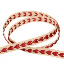 Product Decorative ribbon with red hearts gift ribbon beige 10mm 15m