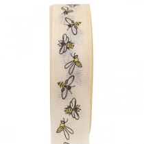 Deco ribbon bees cream ribbon 25mm 18m