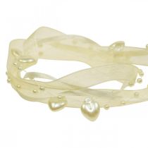 Product Deco ribbon cream hearts pearls wedding decoration 10mm 5m