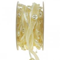 Product Deco ribbon cream hearts pearls wedding decoration 10mm 5m