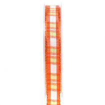 Deco ribbon check with wire edge orange 15mm L20m