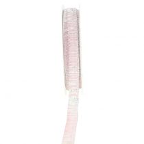 Deco ribbon pink with silver Lurex wire reinforced 10mm 20m