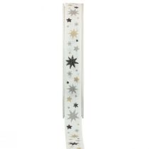 Product Ribbon Christmas gift ribbon white star pattern 15mm 20m
