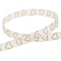 Deco ribbon white with heart motif 10mm 20m