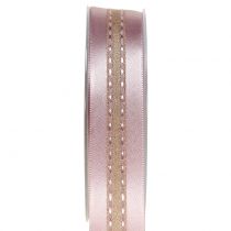Decorative ribbon with stripes pattern pink 25mm 20m