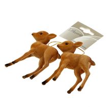 Product Decorative Figure Reindeer Young Brown 7.5cm flocked 2 pcs