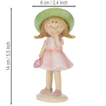 Product Decorative figurines of girls with hats, pink and green, 6.5x5.5x14.5cm, 2 pieces