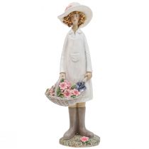 Product Decorative figures gardener decoration woman with flowers white pink H21cm