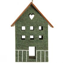 Product Decorative felt house hangers, green natural, Christmas decoration, set of 4