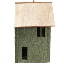 Product Decorative felt house hangers, green natural, Christmas decoration, set of 4